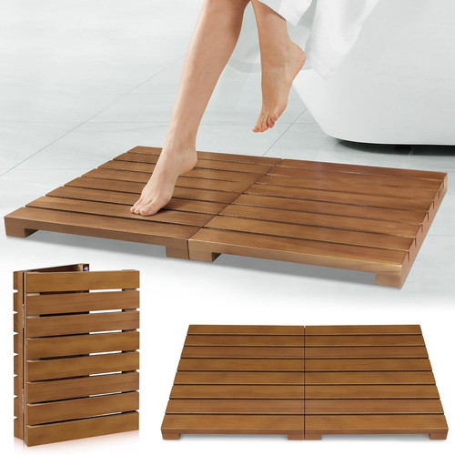 Teak shower mat foldable - shower,